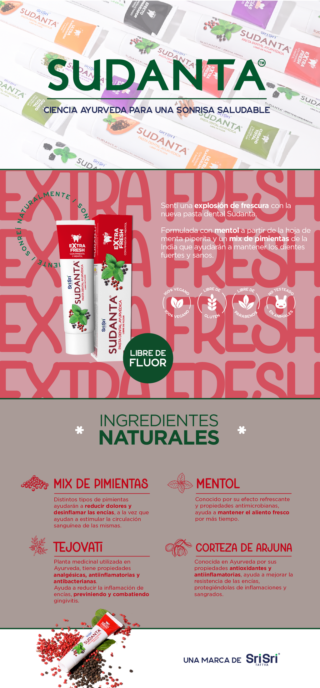 Extra Fresh  - Pasta Dental Ayurvédica libre de fluor - 2x50gr