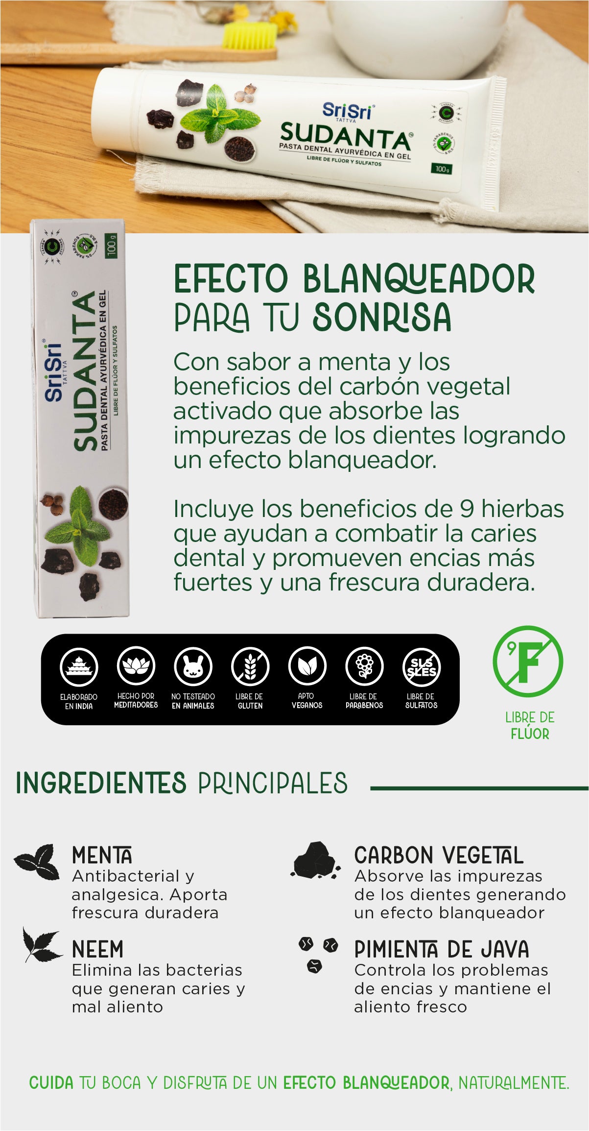 Sudanta Gel Menta - Pasta Dental Ayurvédica sin flúor - 100 gr